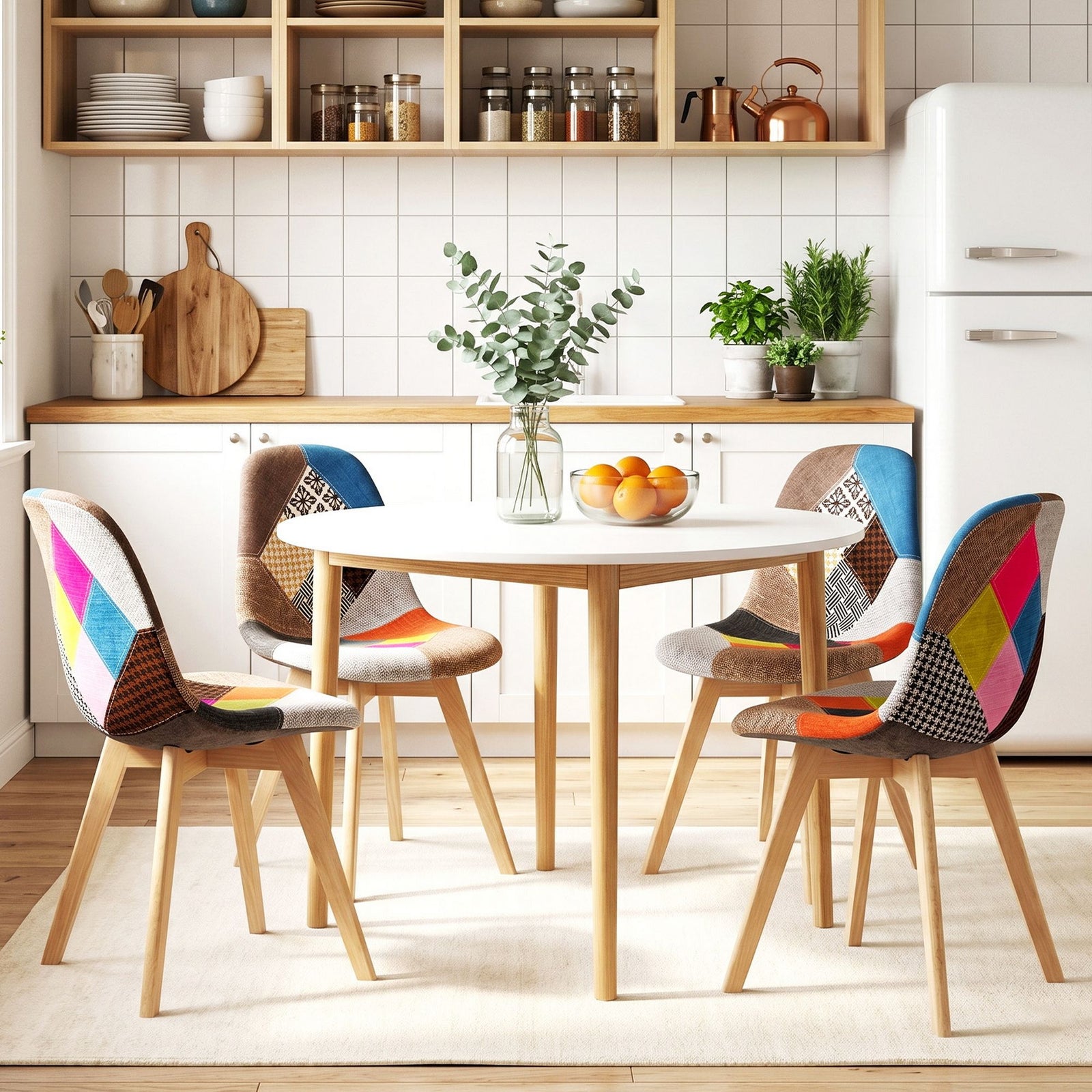 Artiss 5 Piece Round Dining Table Set 108cm White Table 4 Chairs Nordic