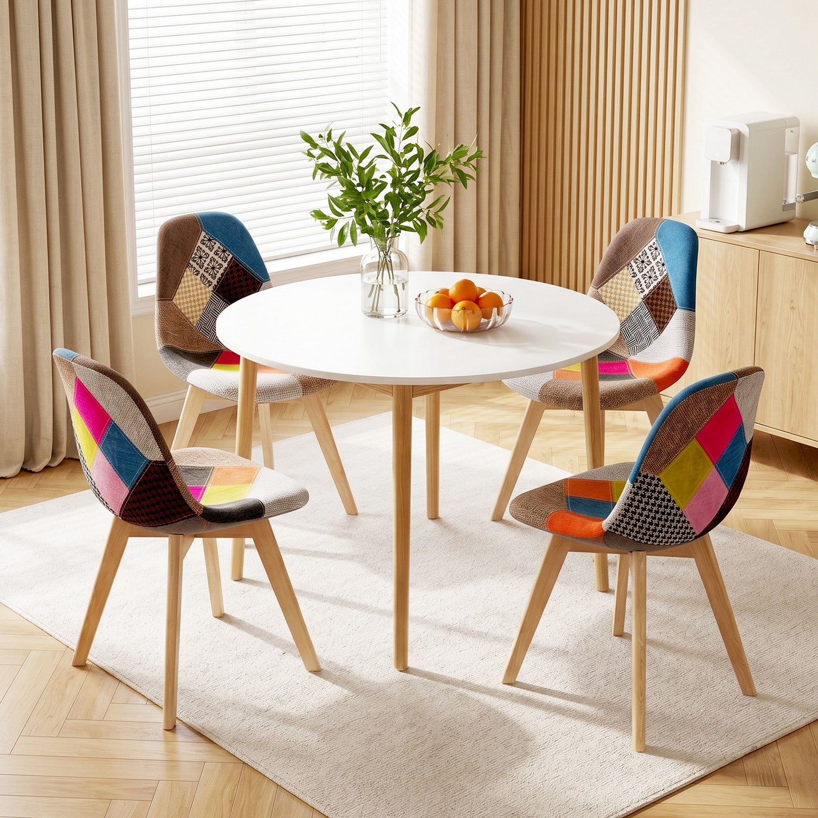 Artiss 5 Piece Round Dining Table Set 108cm White Table 4 Chairs Nordic