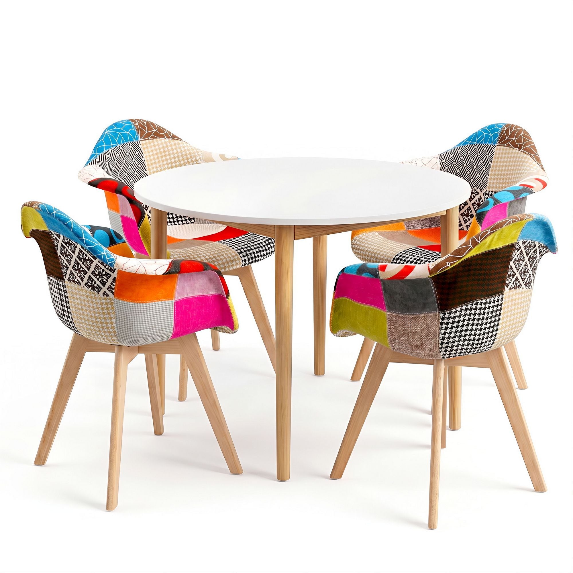 1  Dining Table and 4 Mid Century Chairs Set White