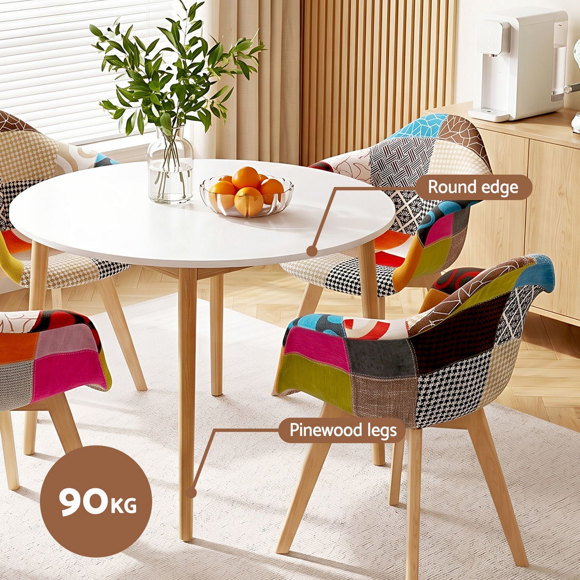 1  Dining Table and 4 Mid Century Chairs Set White