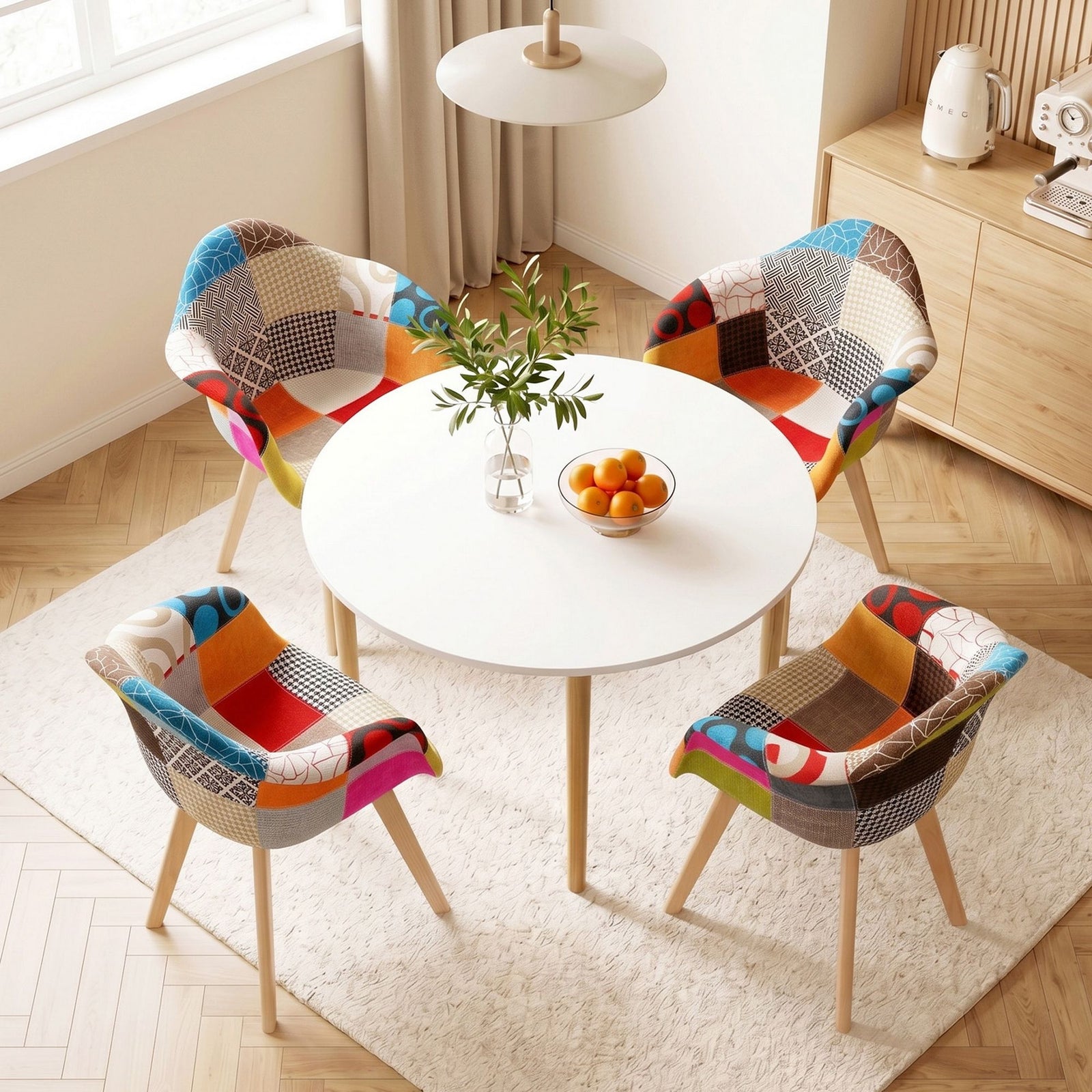 Artiss 1  Dining Table and 4 Mid Century Chairs Set White