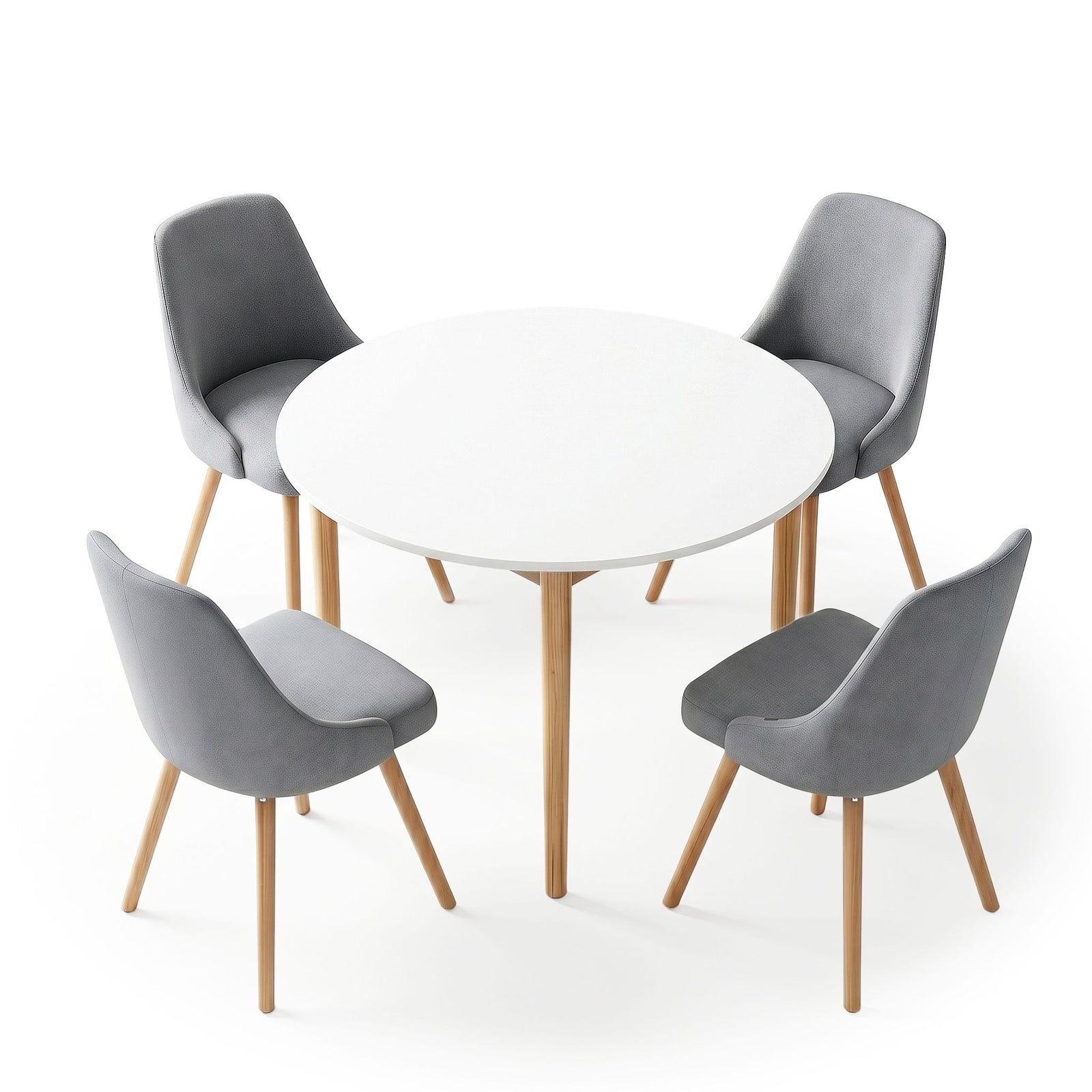 Artiss Round Dining Table Set 5‑Piece – White/Natural Wood & Grey Fabric Chairs