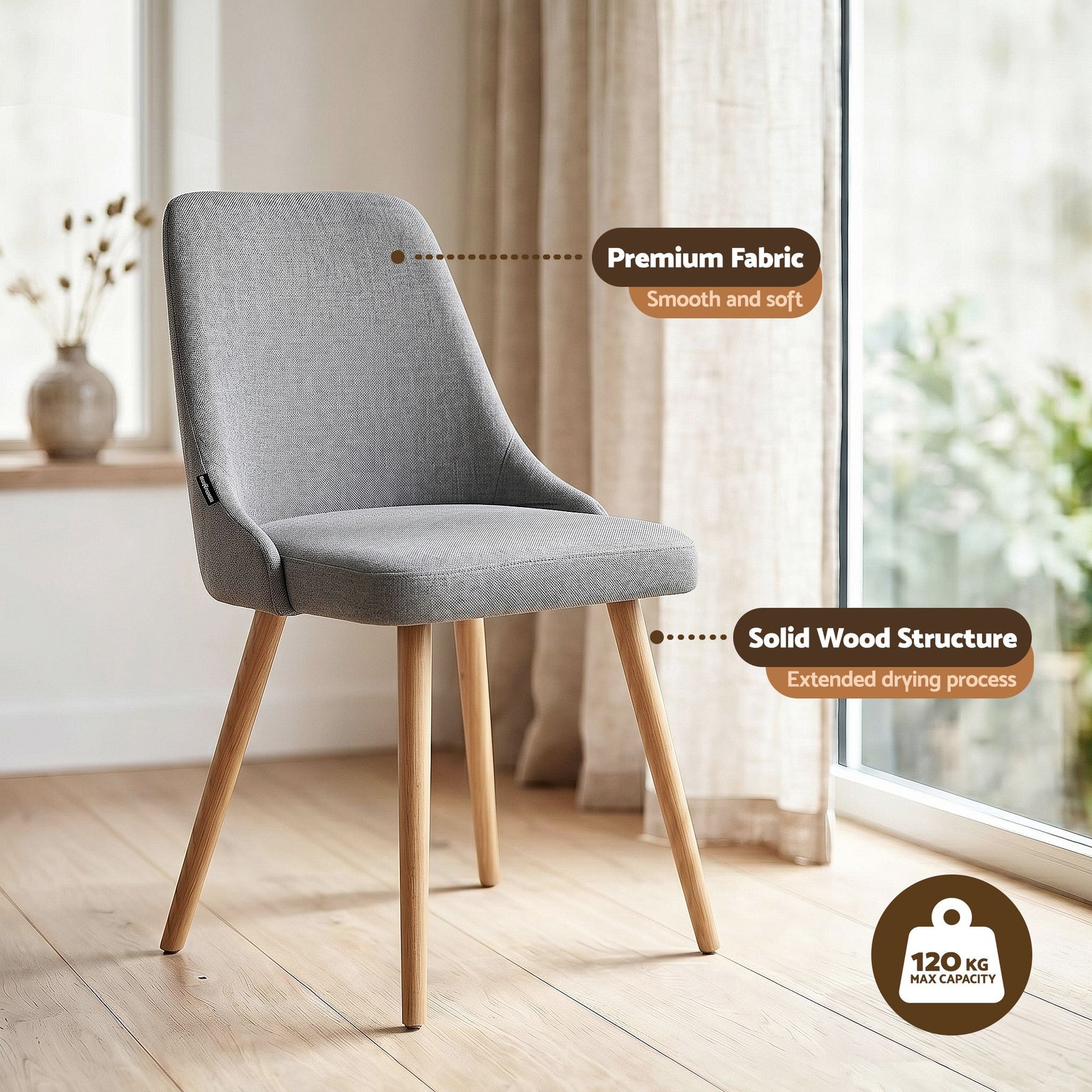 Artiss Round Dining Table Set 5‑Piece – White/Natural Wood & Grey Fabric Chairs