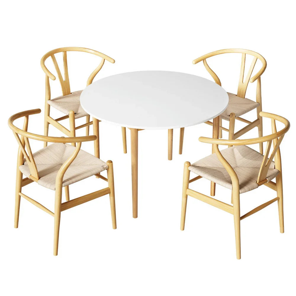 Artiss 1  Dining Table and 4 Chairs Set Wishbone Wood