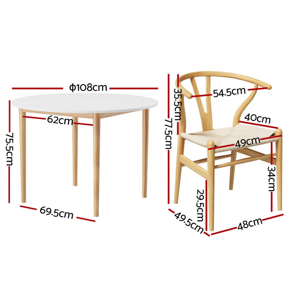 Artiss 1  Dining Table and 4 Chairs Set Wishbone Wood