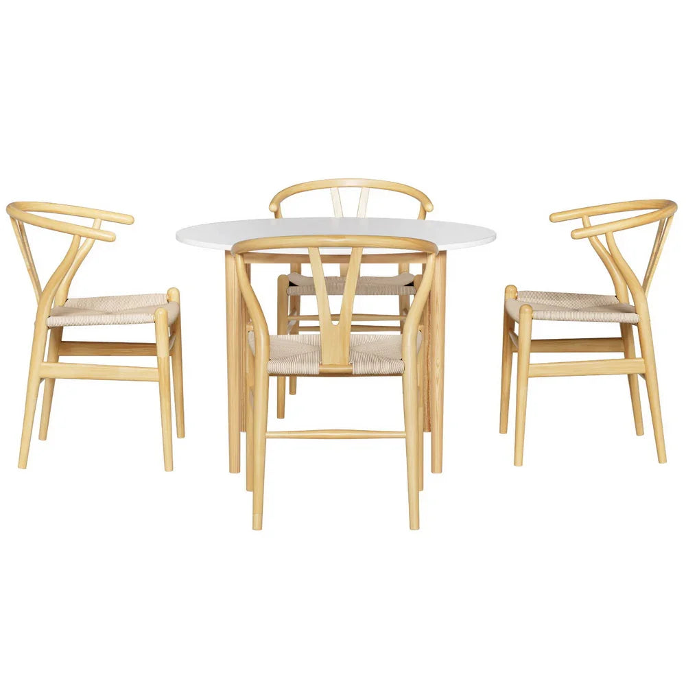 Artiss 1  Dining Table and 4 Chairs Set Wishbone Wood