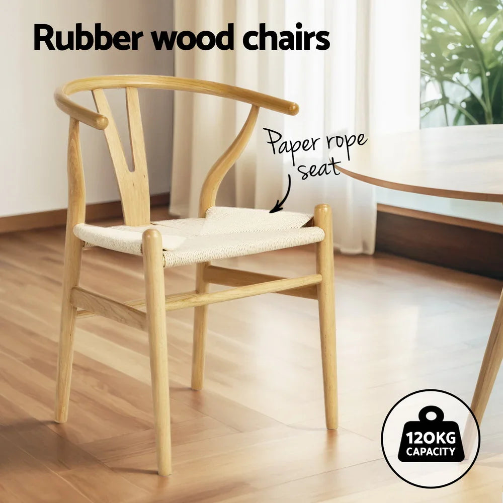 Artiss 1  Dining Table and 4 Chairs Set Wishbone Wood