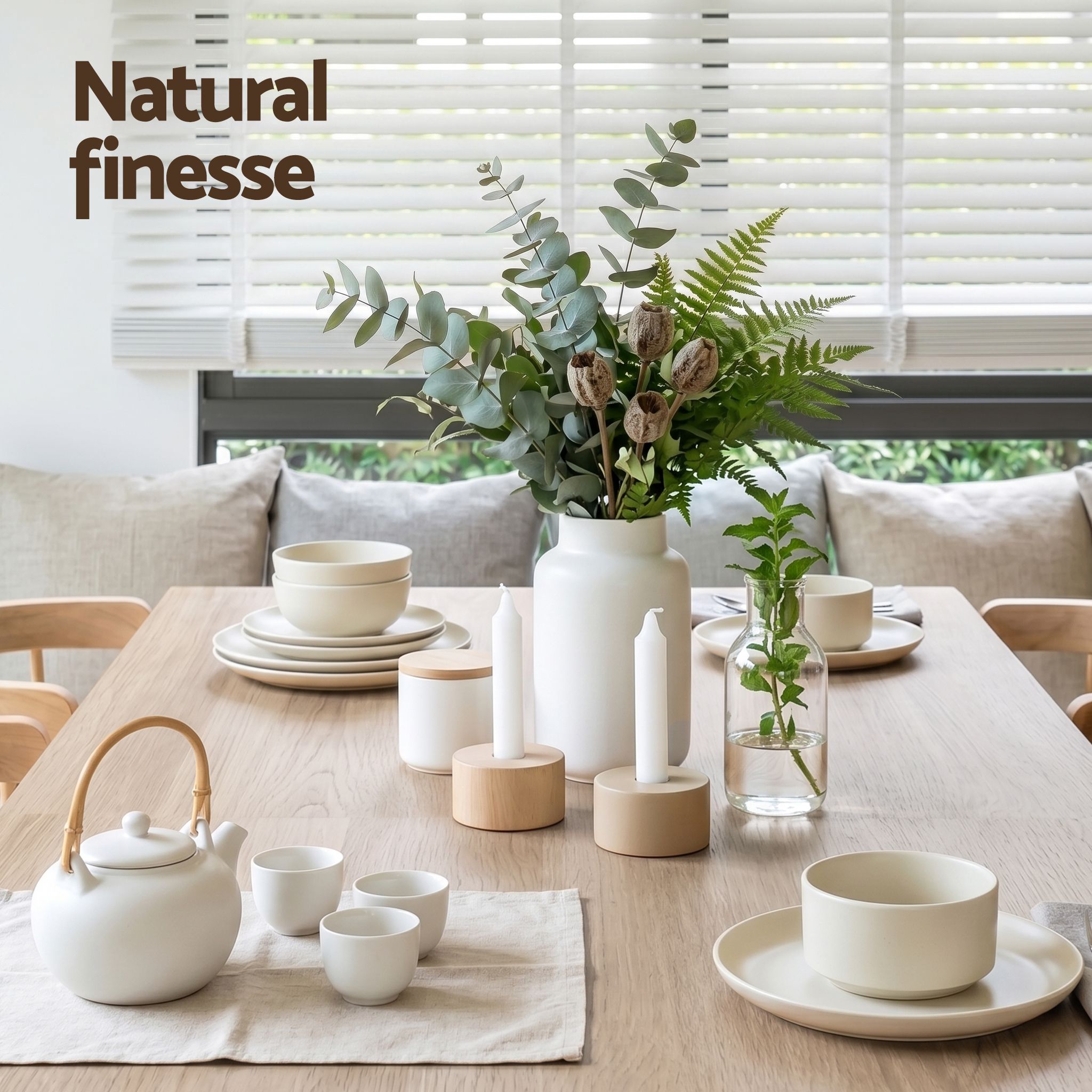 3‑Piece Dining Set – 120cm Oak Table + 2 Faux Linen Chairs, Modern Design