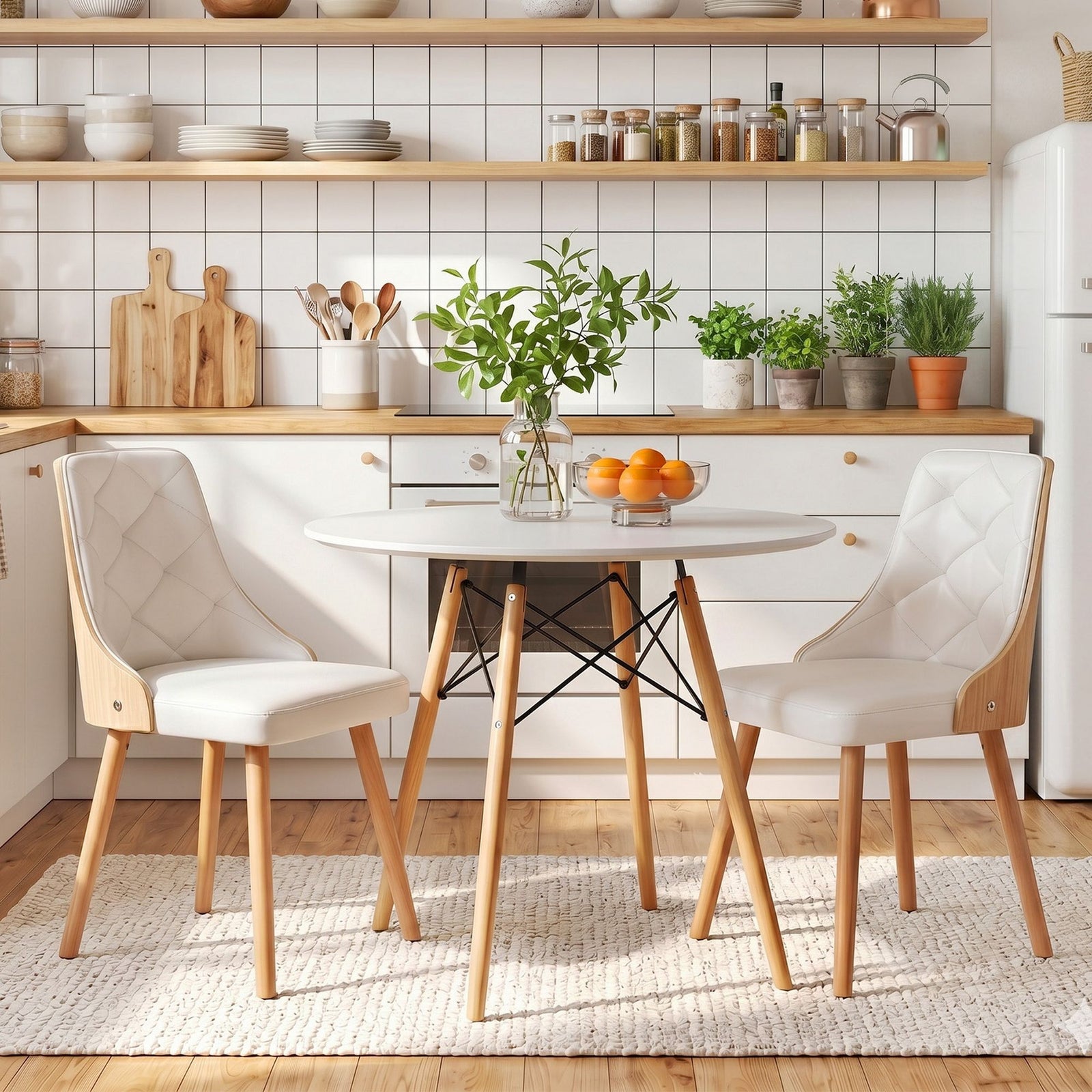 3‑Piece Round Dining Set – 90cm Table + 2 PU Leather Chairs, White
