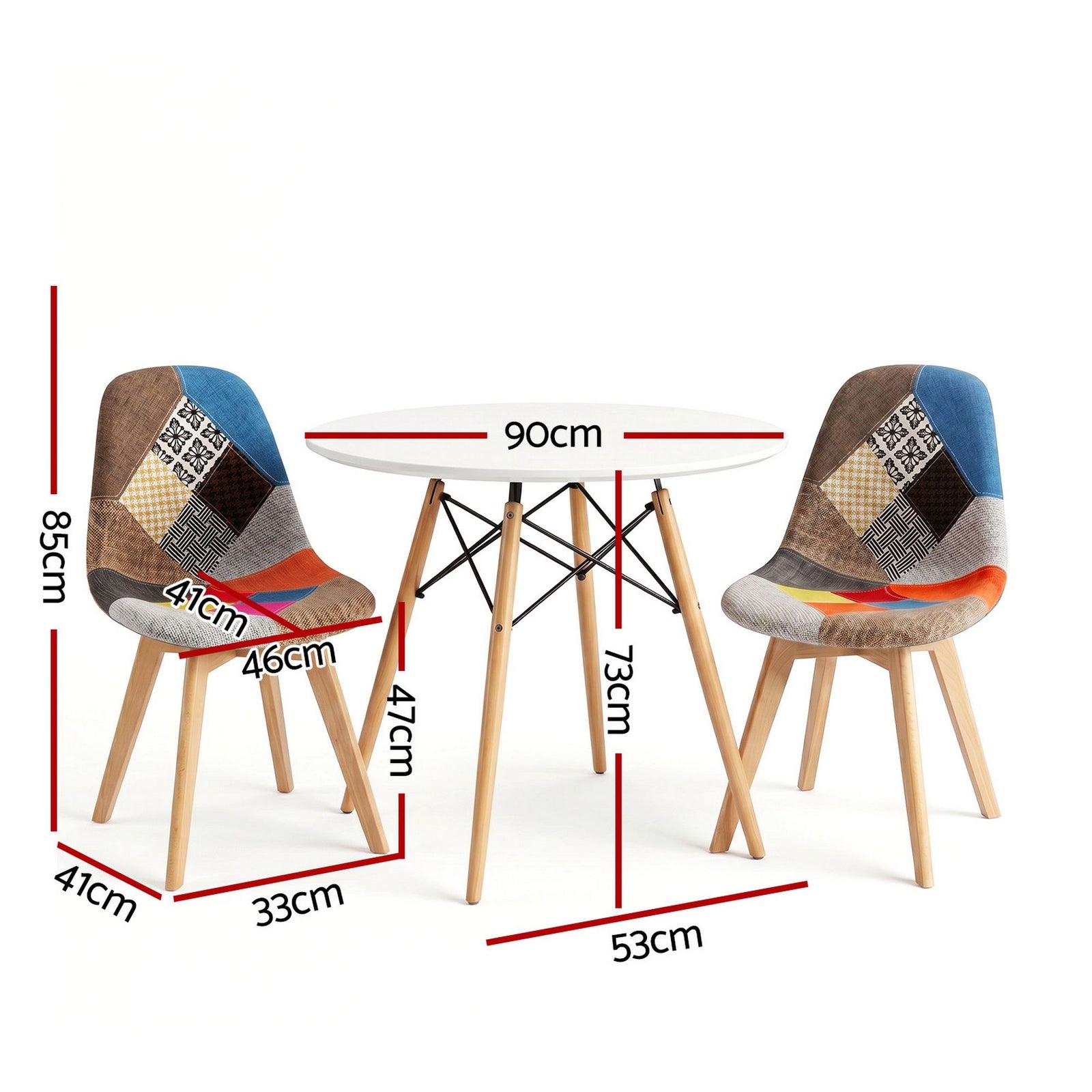 3‑Piece Dining Set – 90cm Round Table & 2 Fabric Eiffel Chairs (White)