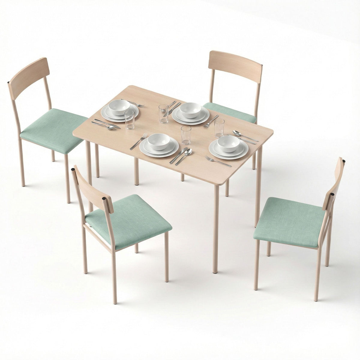 Artiss 5 Piece Dining Set 4 Seater Scandi Table and Chairs Compact Natural Green