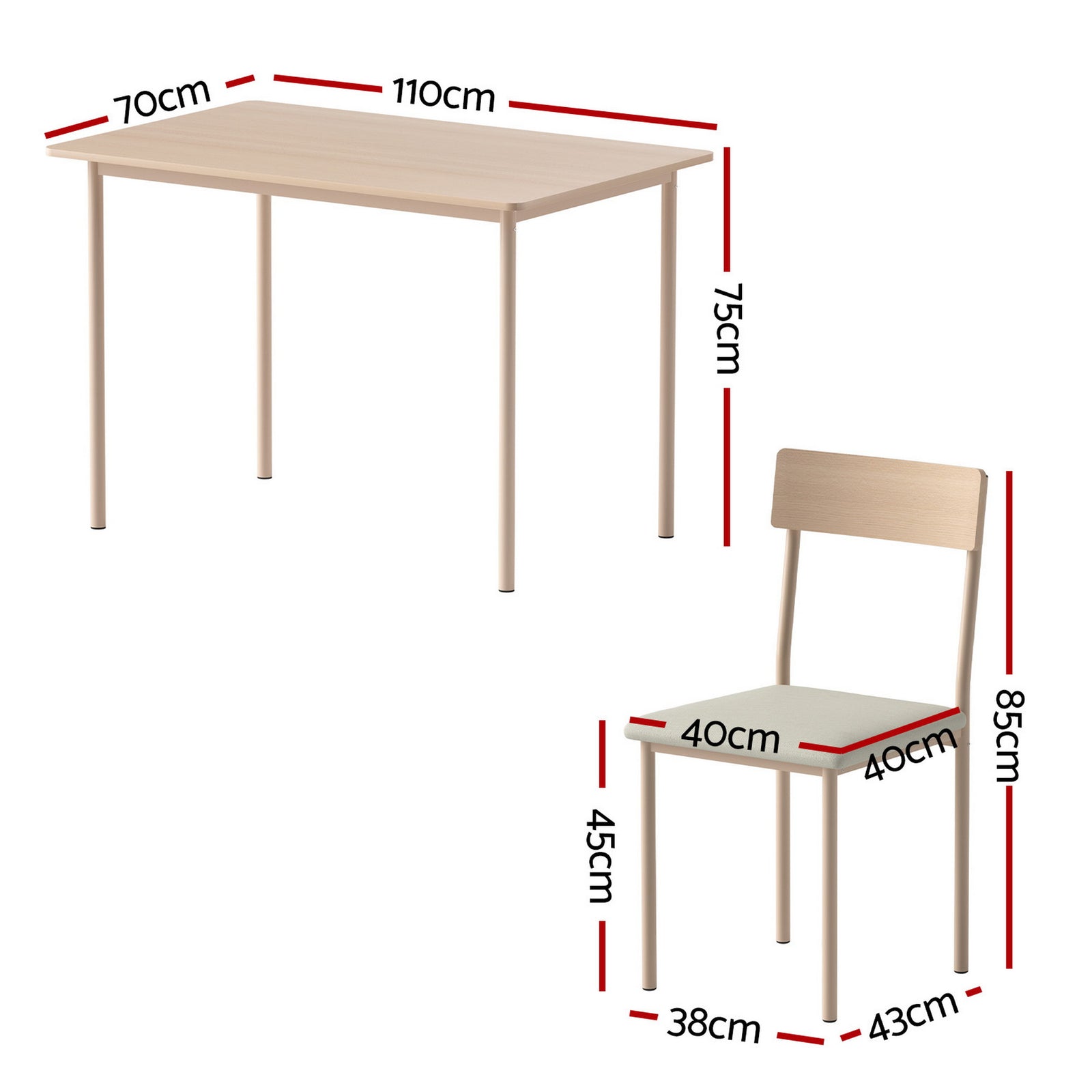 Dining Table and Chairs Set of 5 Compact Kitchen Furniture Natural Beige