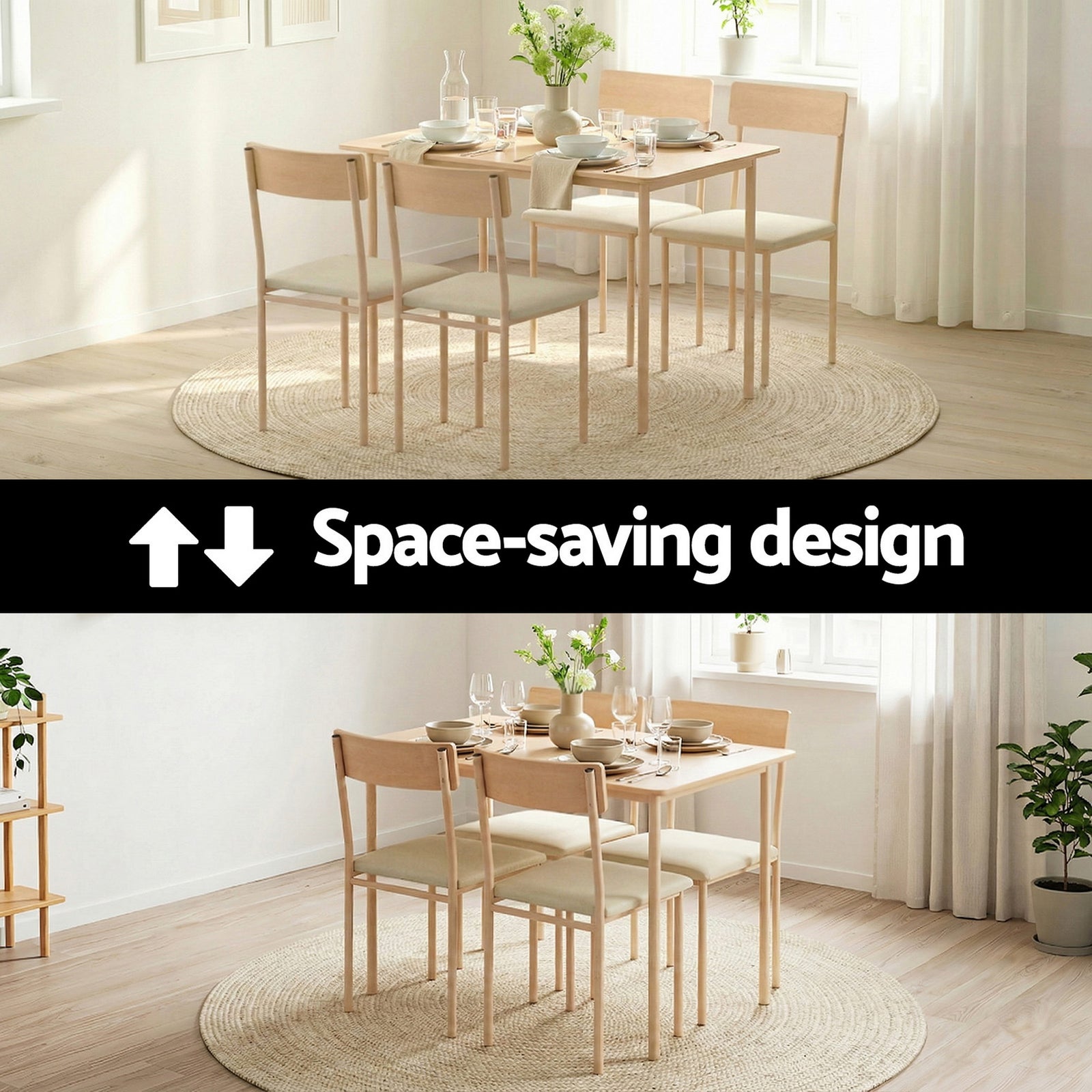 Dining Table and Chairs Set of 5 Compact Kitchen Furniture Natural Beige