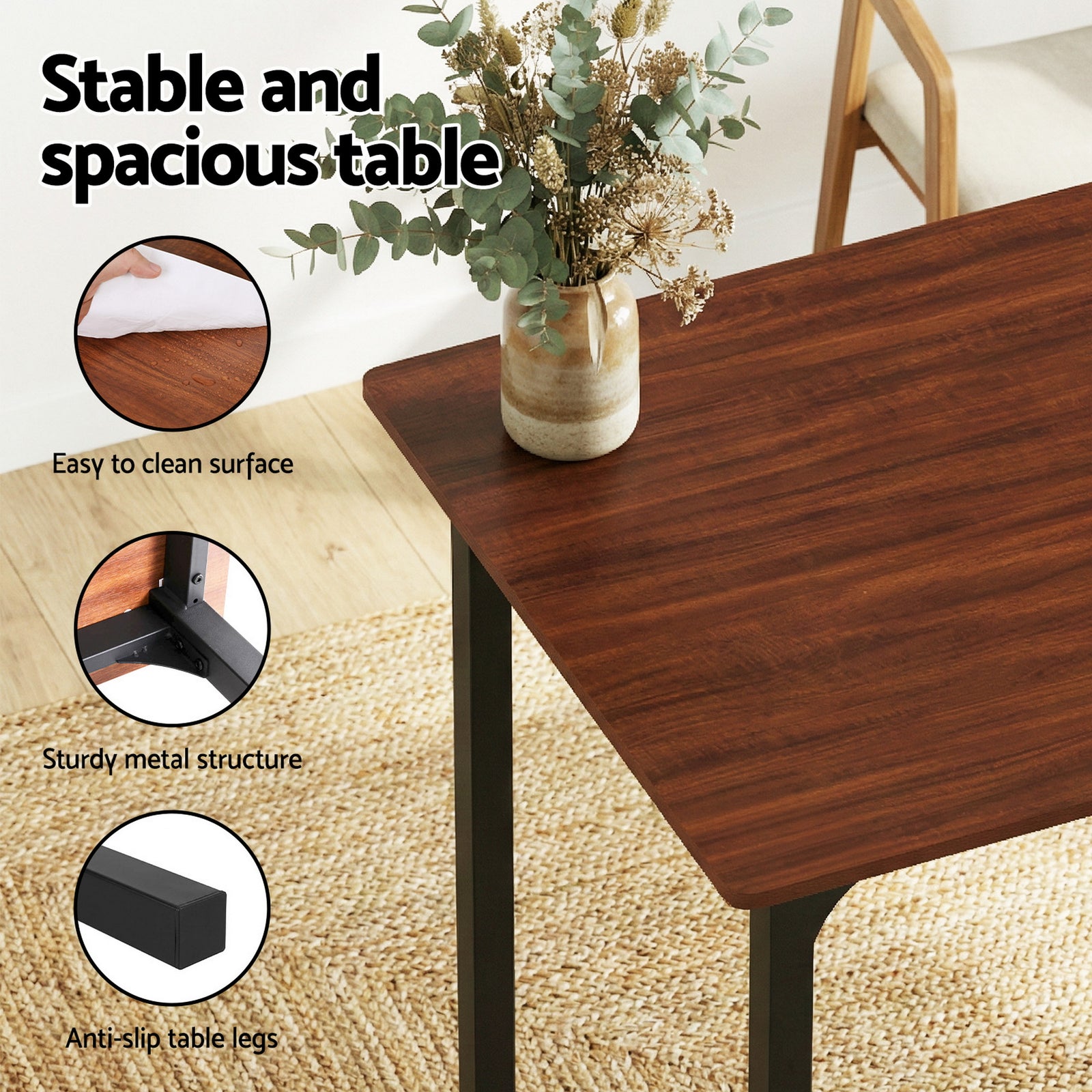 Dining Table and Chairs Set of 4 Storage Bench Kitchen Furniture Walnut