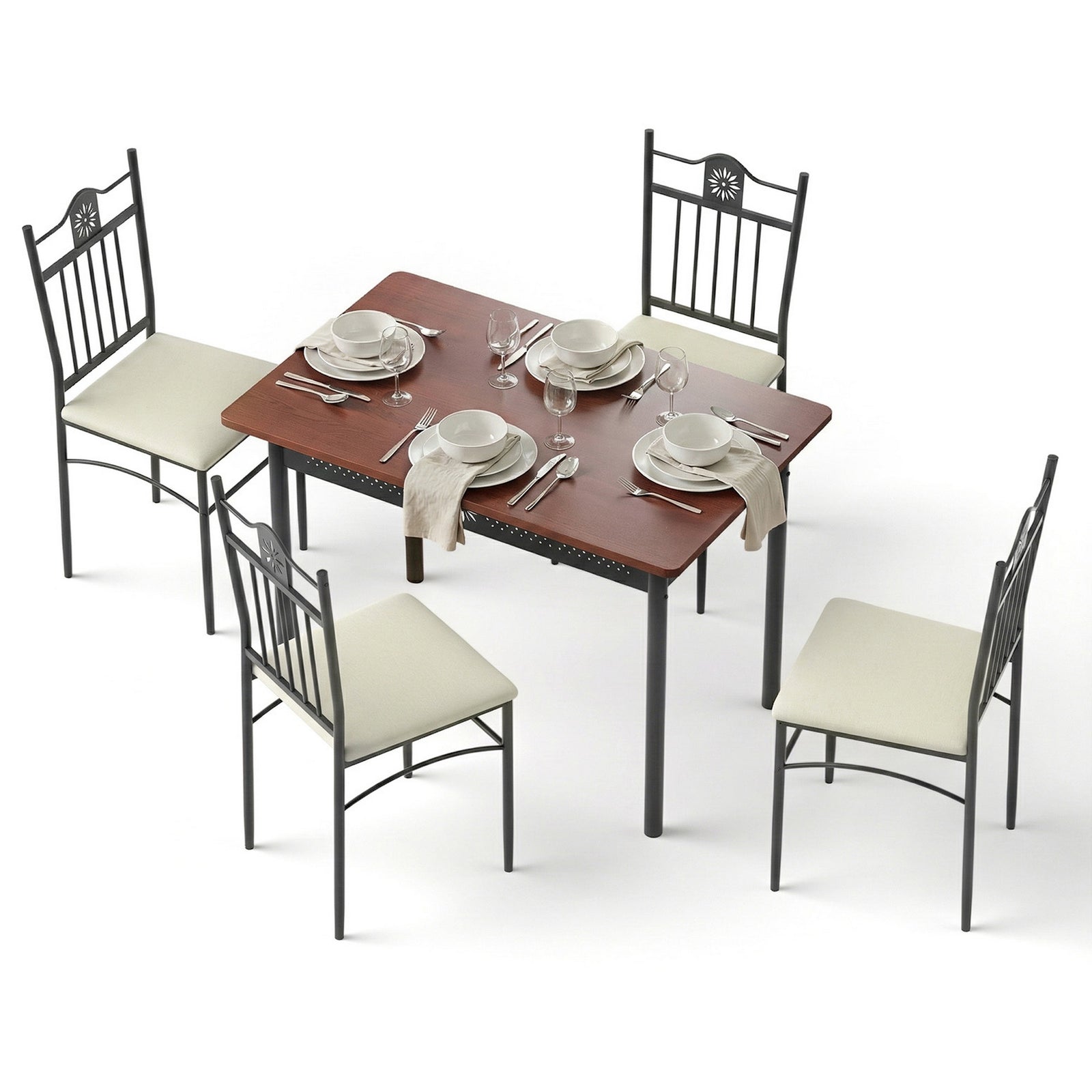 Dining Table and Chairs Set of 5 Compact Kitchen Furniture Upholstered