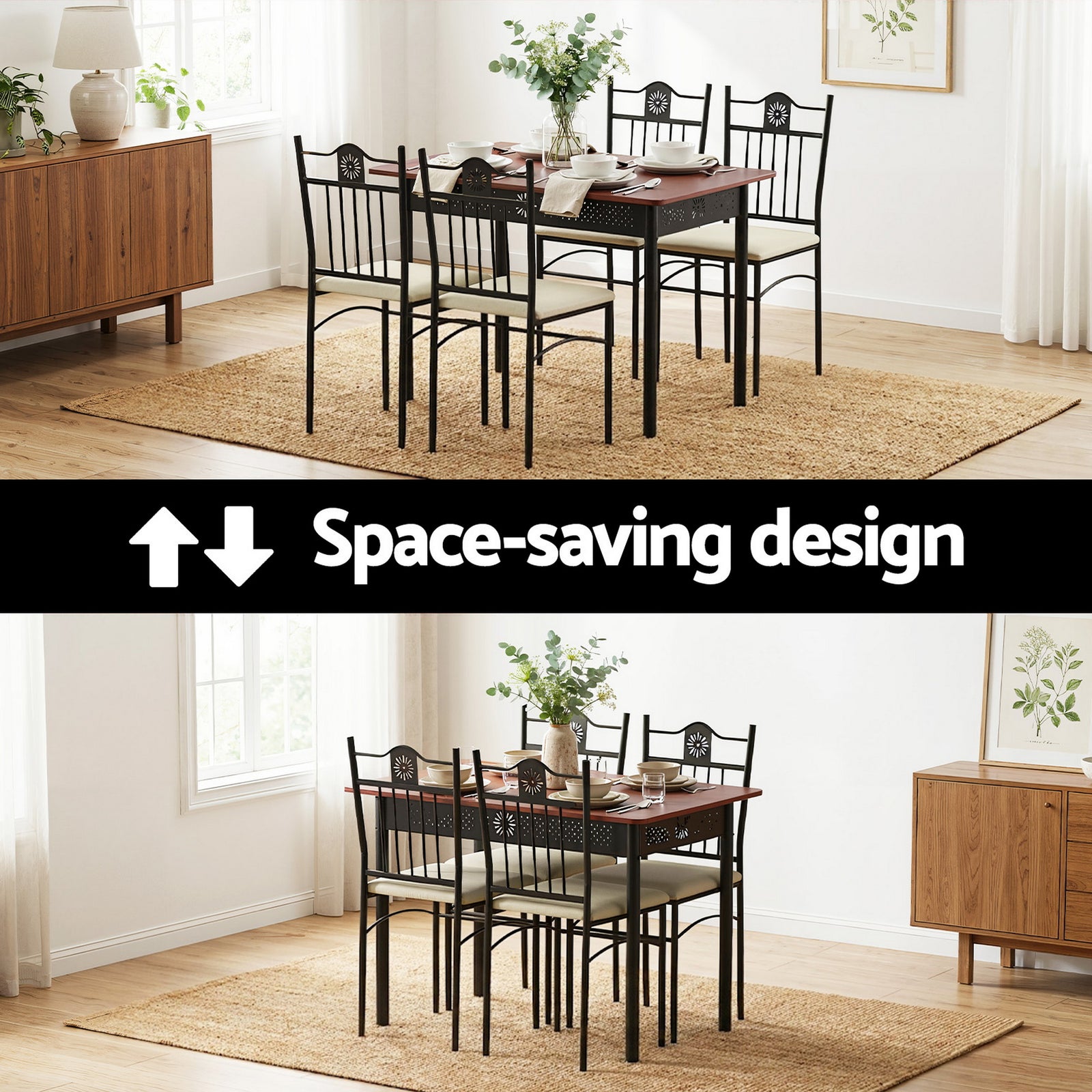 Dining Table and Chairs Set of 5 Compact Kitchen Furniture Upholstered