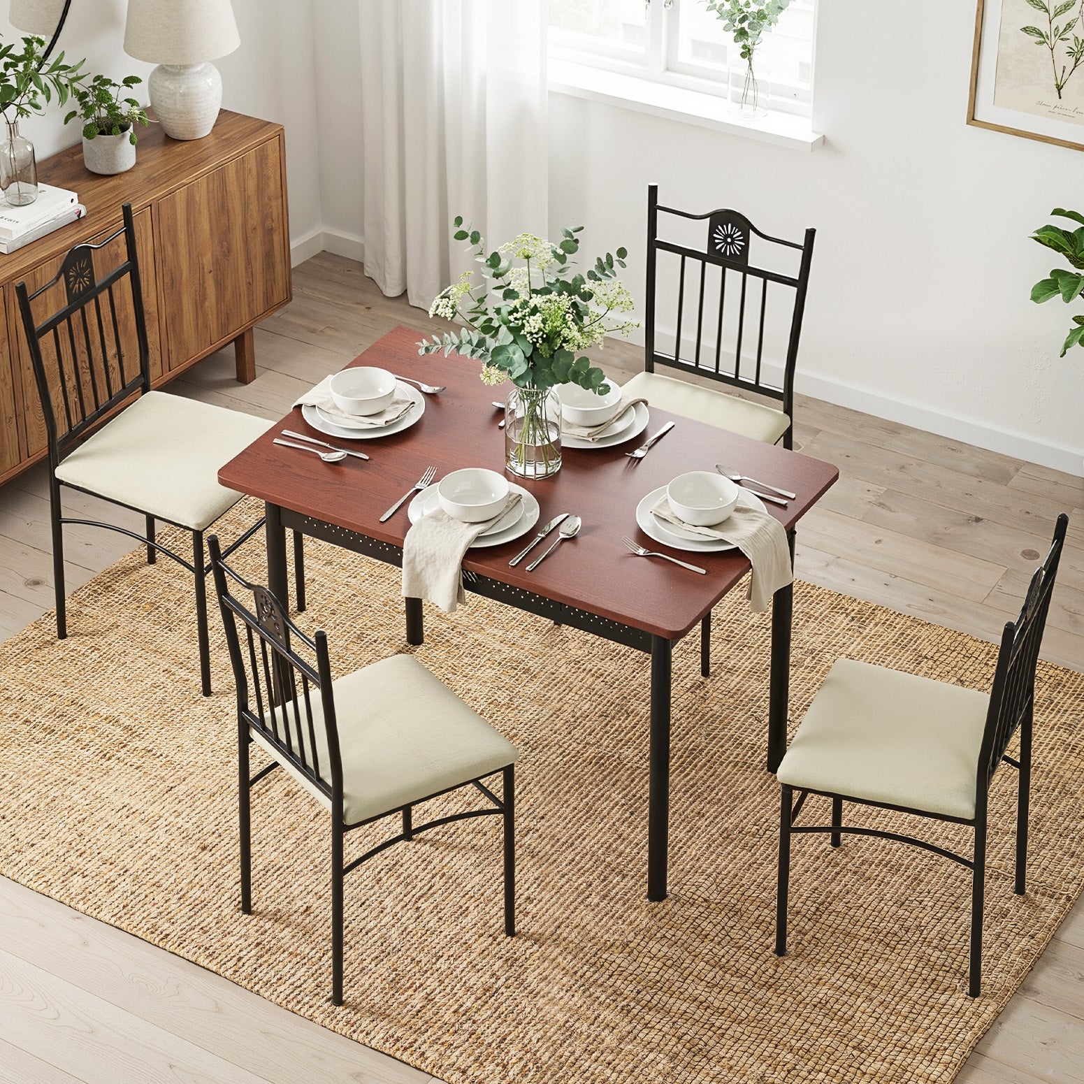 Dining Table and Chairs Set of 5 Compact Kitchen Furniture Upholstered