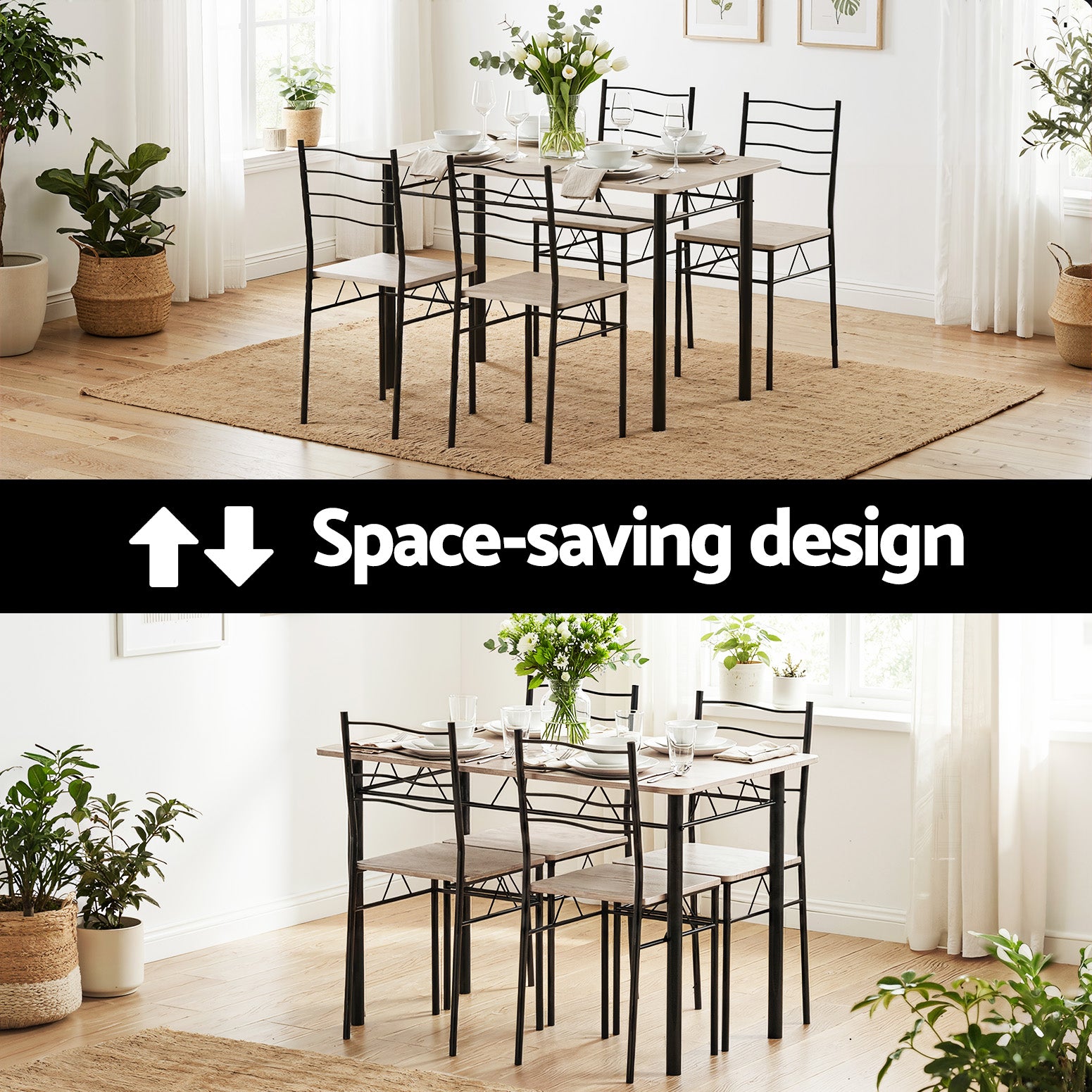 Dining Table and Chairs Set of 5 Compact Kitchen Furniture Modern Oak