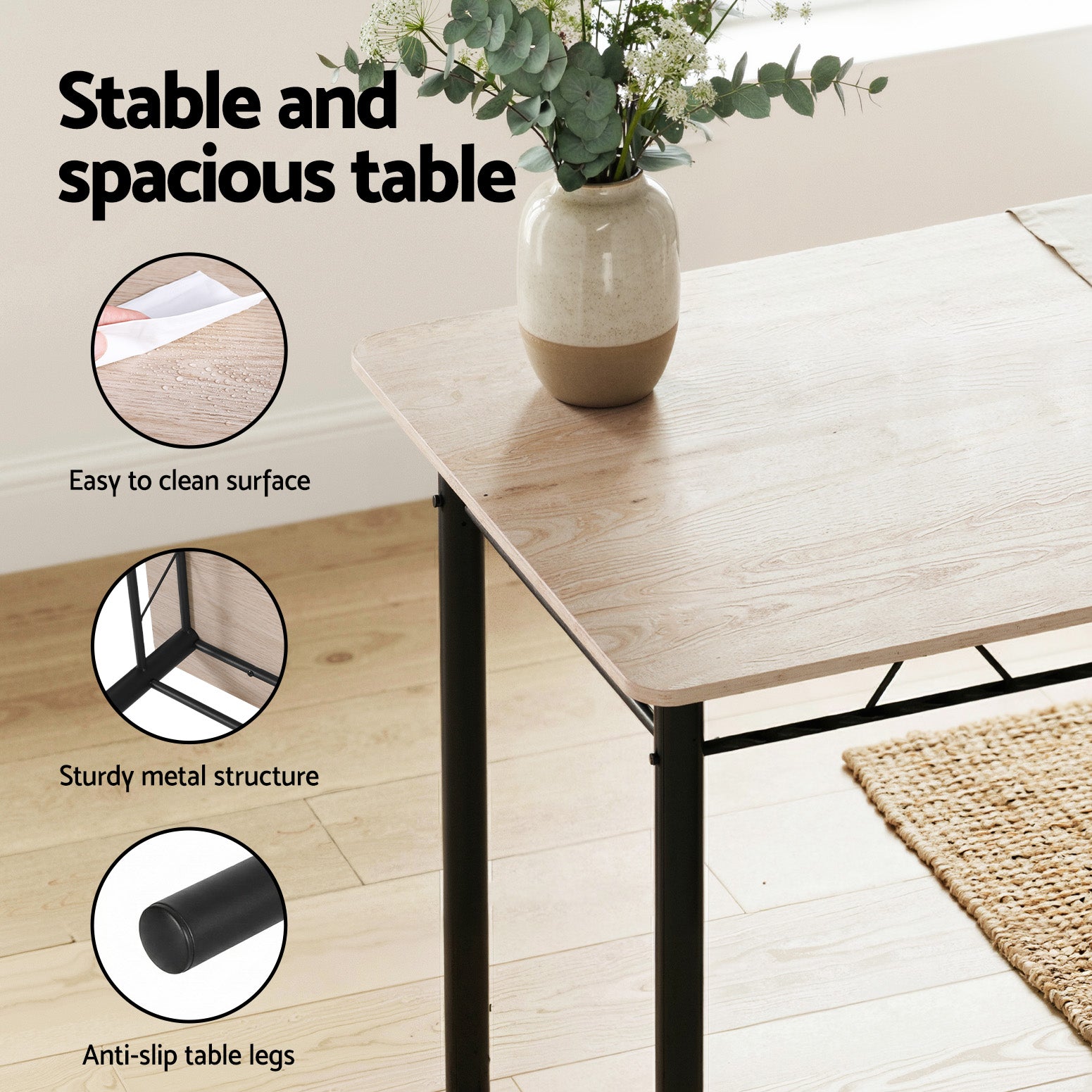 Dining Table and Chairs Set of 5 Compact Kitchen Furniture Modern Oak