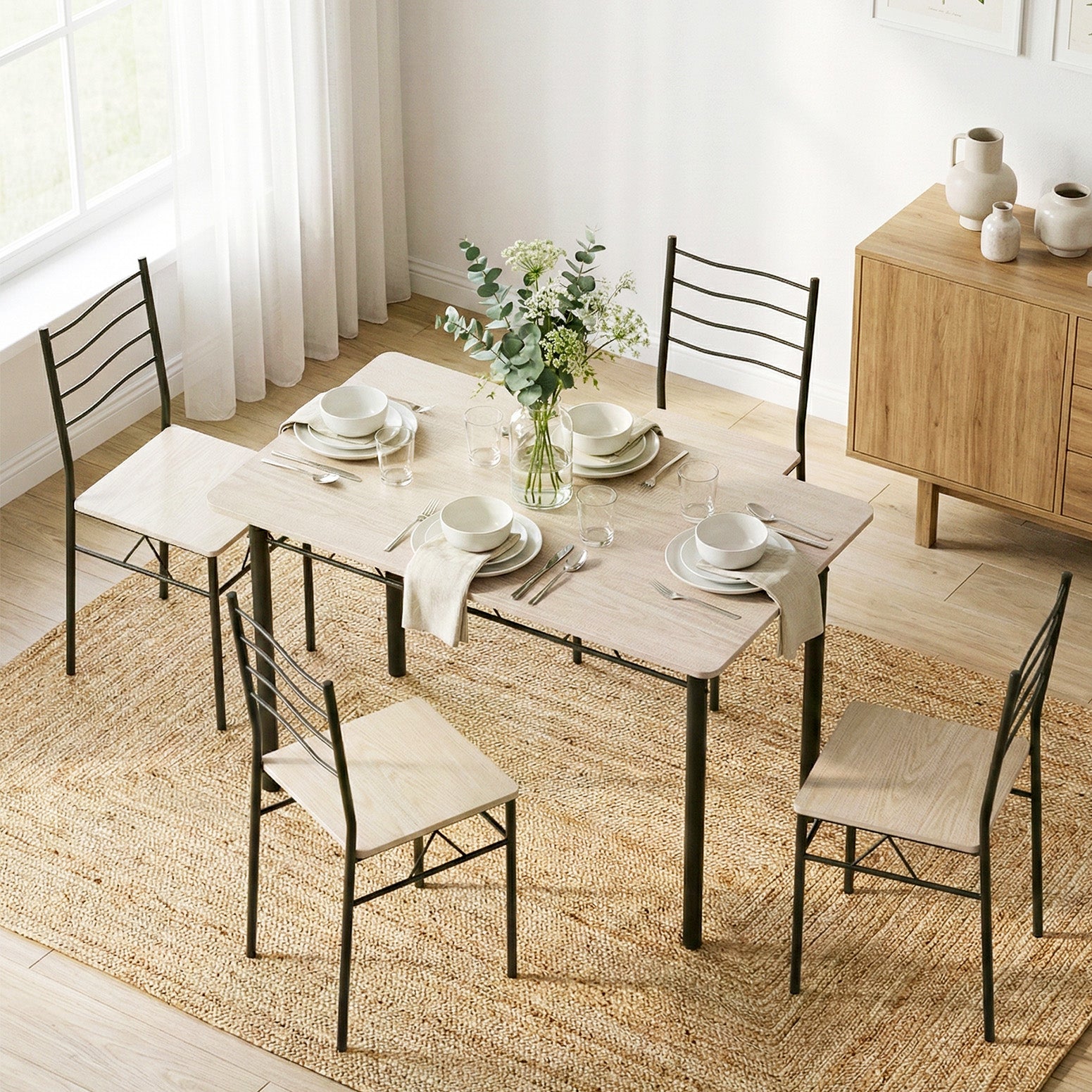 Dining Table and Chairs Set of 5 Compact Kitchen Furniture Modern Oak