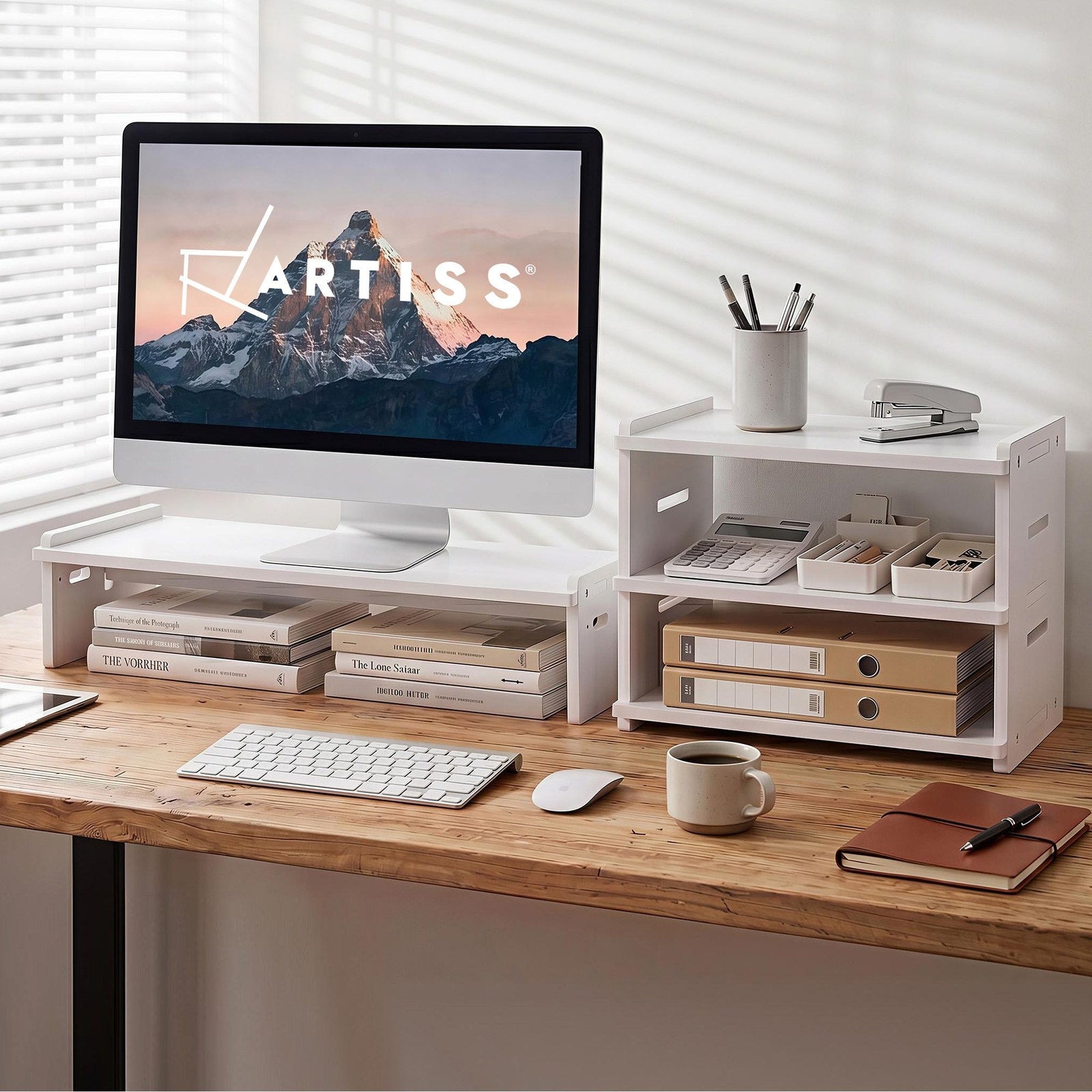 2‑in‑1 Desktop Organiser – Monitor Stand & 3‑Tier Shelf, PVC, 20kg Capacity