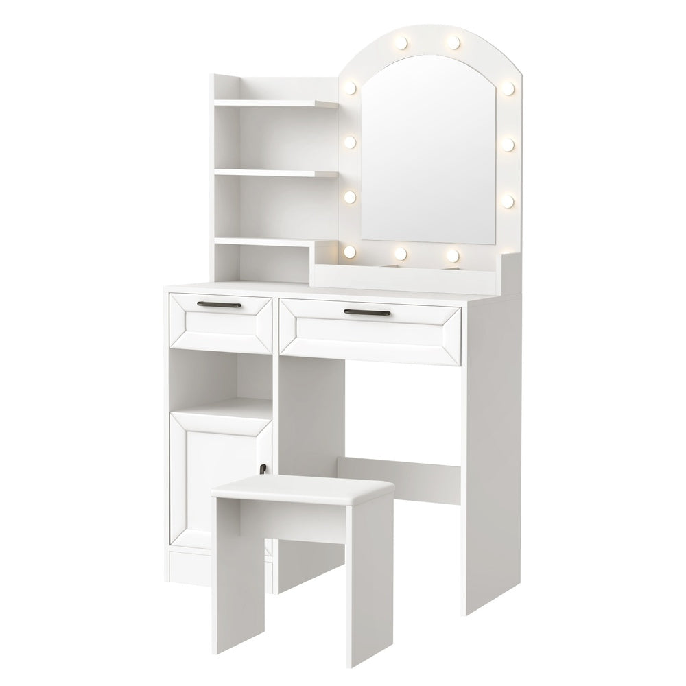 Oikiture Dressing Table Stool Set Makeup Mirror 12 LED Bulbs White