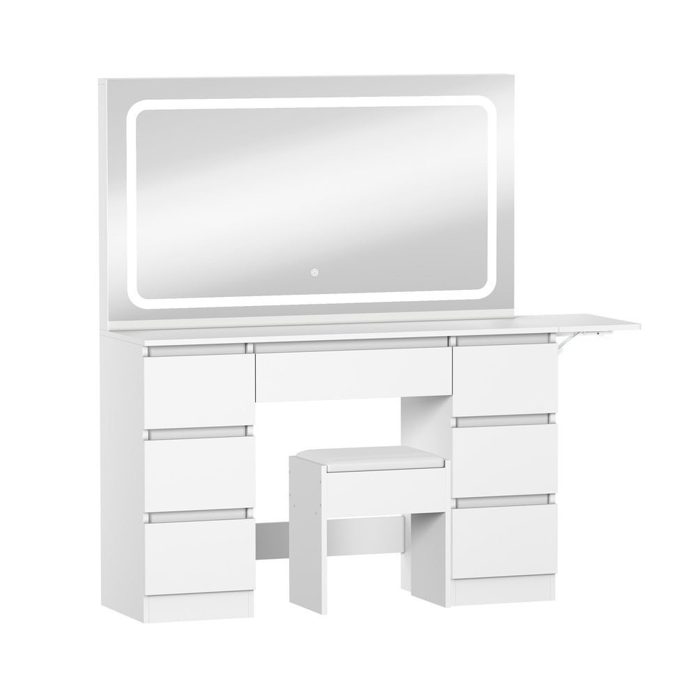 Dressing Table Stool Set with LED Makeup Mirror 7 Drawers