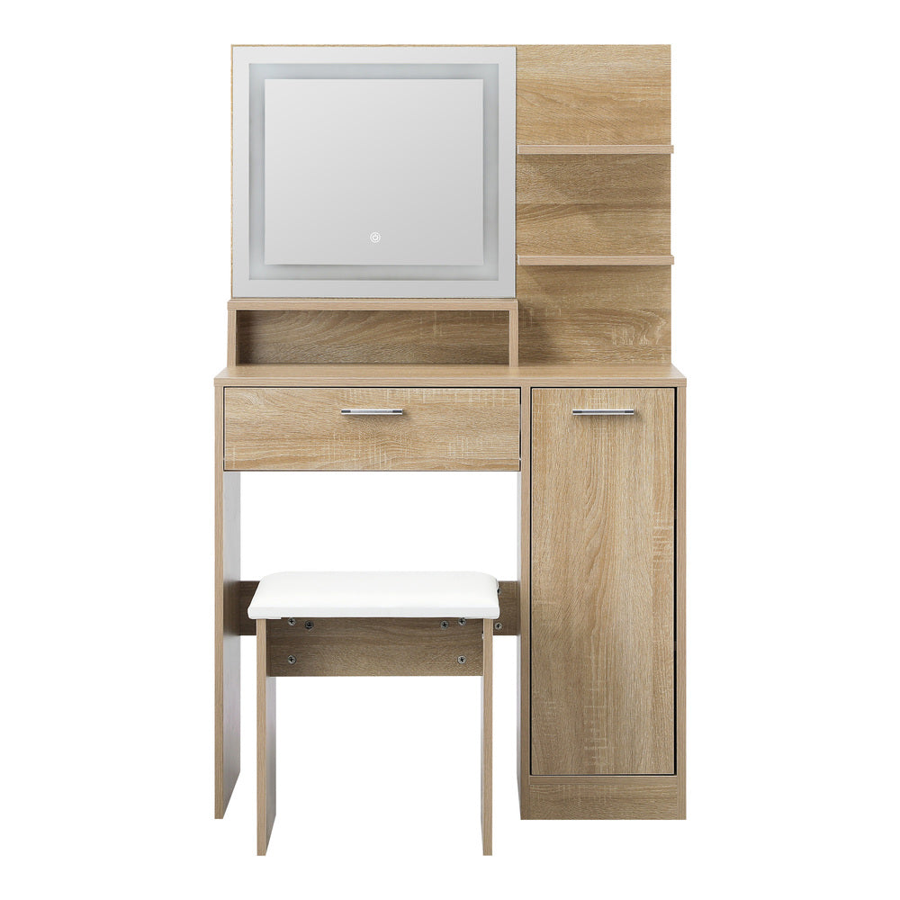Dressing Table Stool Set LED Light Large Cabinet Natural