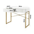 Oikiture Dressing Table Makeup Desk 2 Drawers White and Gold