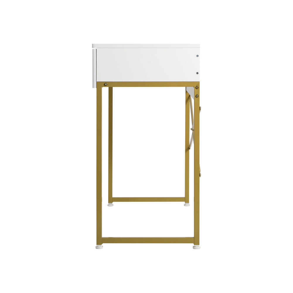 Oikiture Dressing Table Makeup Desk 2 Drawers White and Gold