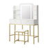 Dressing Table Stool Set LED Mirror Vanity Desk White Gold