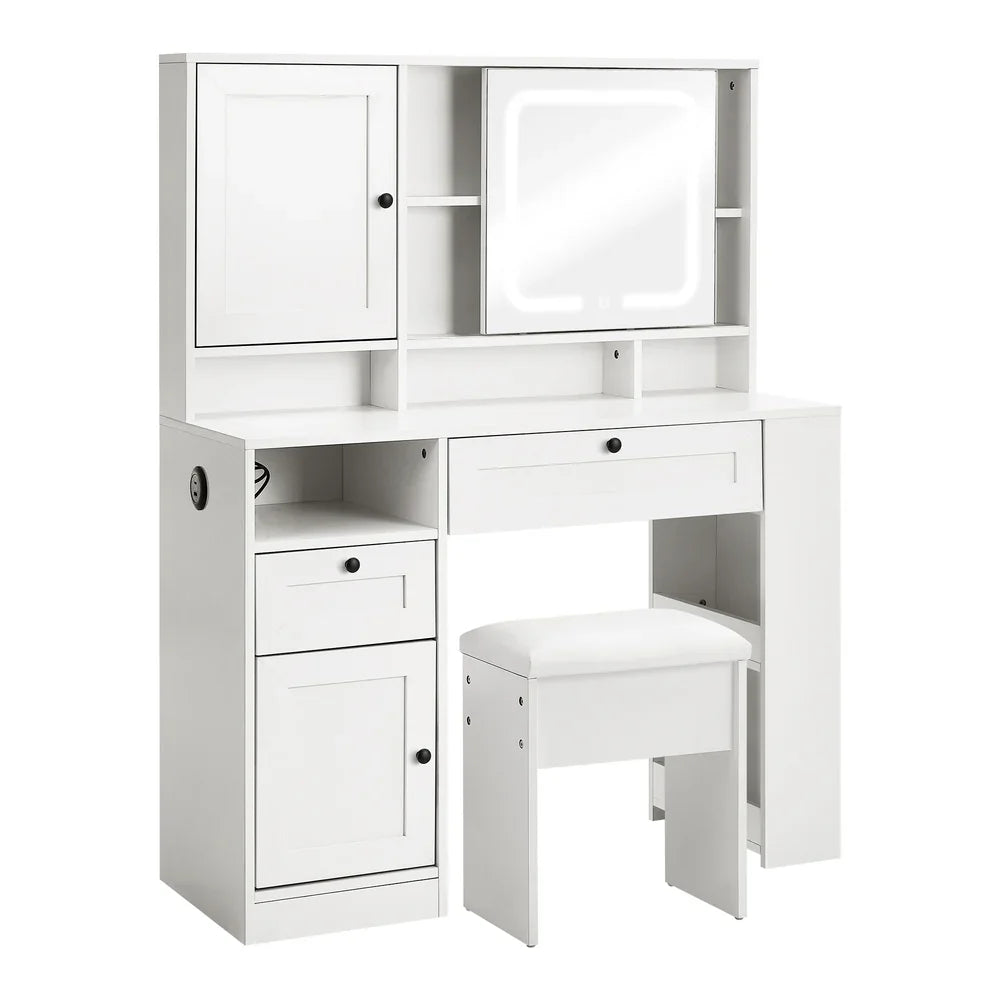 Dressing Table Stool Set LED Mirror Makeup Desk Charging
