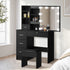 Oikiture Dressing Table Stool Set Makeup Slide Mirror Drawer 10 LED Bulbs Black