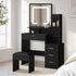 Oikiture Dressing Table Stool Set Makeup Mirror LED Light Storage Cabinet Black