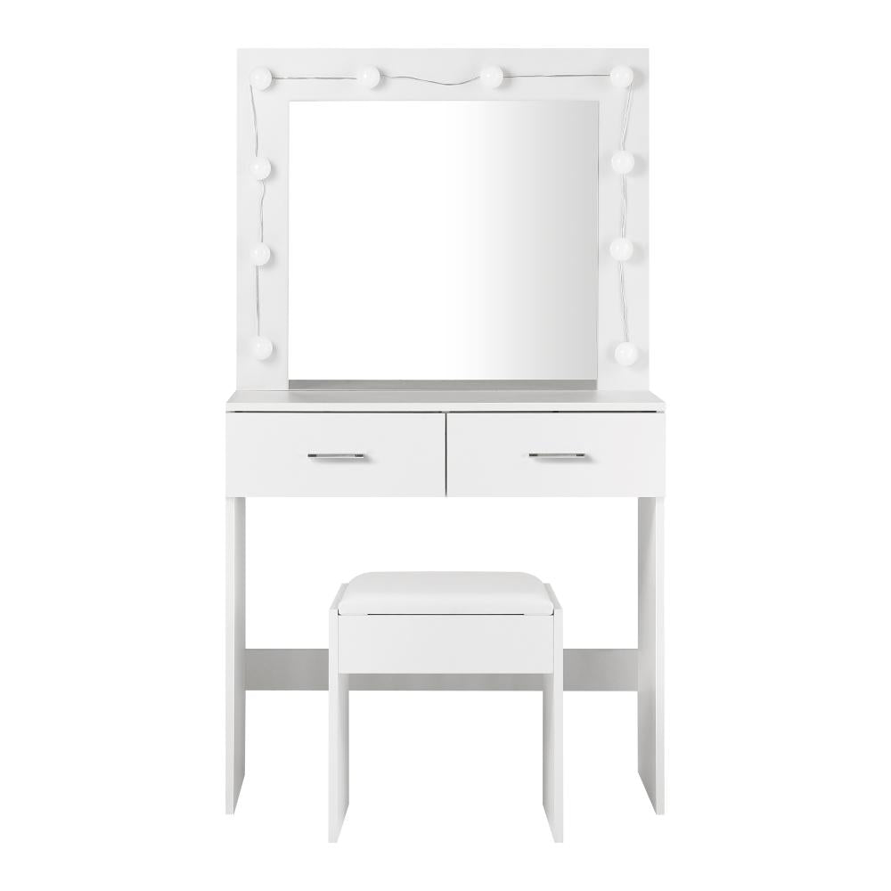 Dressing Table Stool Set Makeup Mirror 10 LED Bulbs White