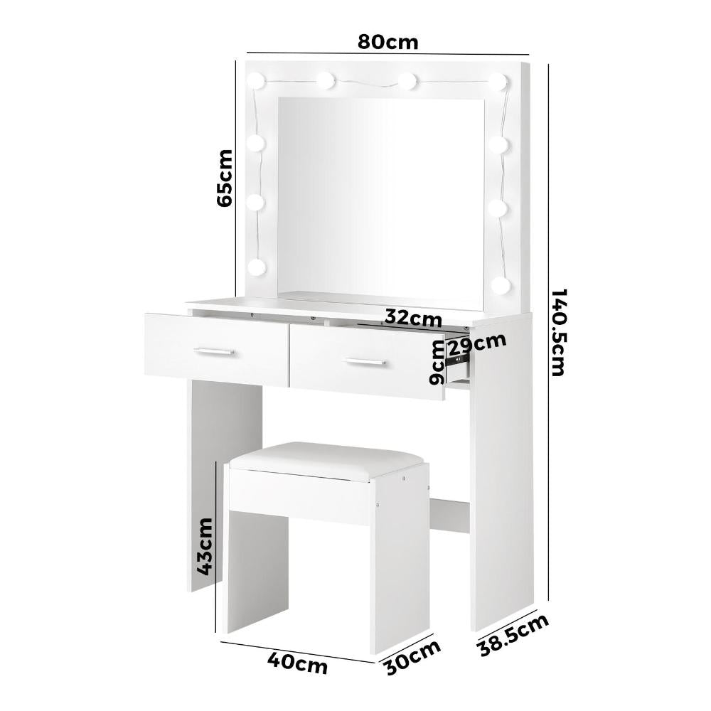 Dressing Table Stool Set Makeup Mirror 10 LED Bulbs White