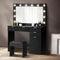 Dressing Table Stool Set Large Mirror 12 Bulbs Black