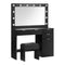 Dressing Table Set – 12‑Bulb LED Mirror, 4 Drawers, Black, Stool Included