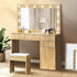 Dressing Table Stool Set Large Mirror 12 Bulbs Oak