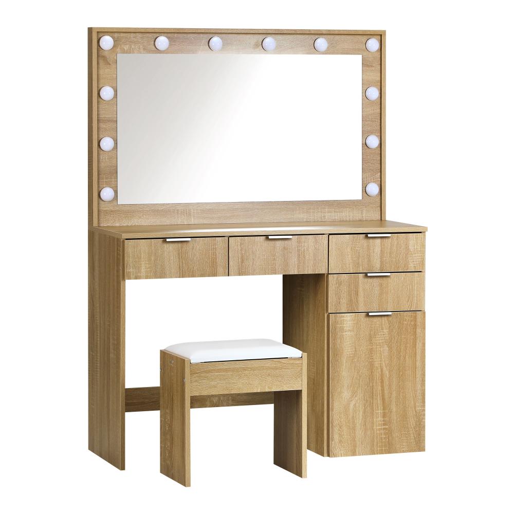 Dressing Table Stool Set Large Mirror 12 Bulbs Oak