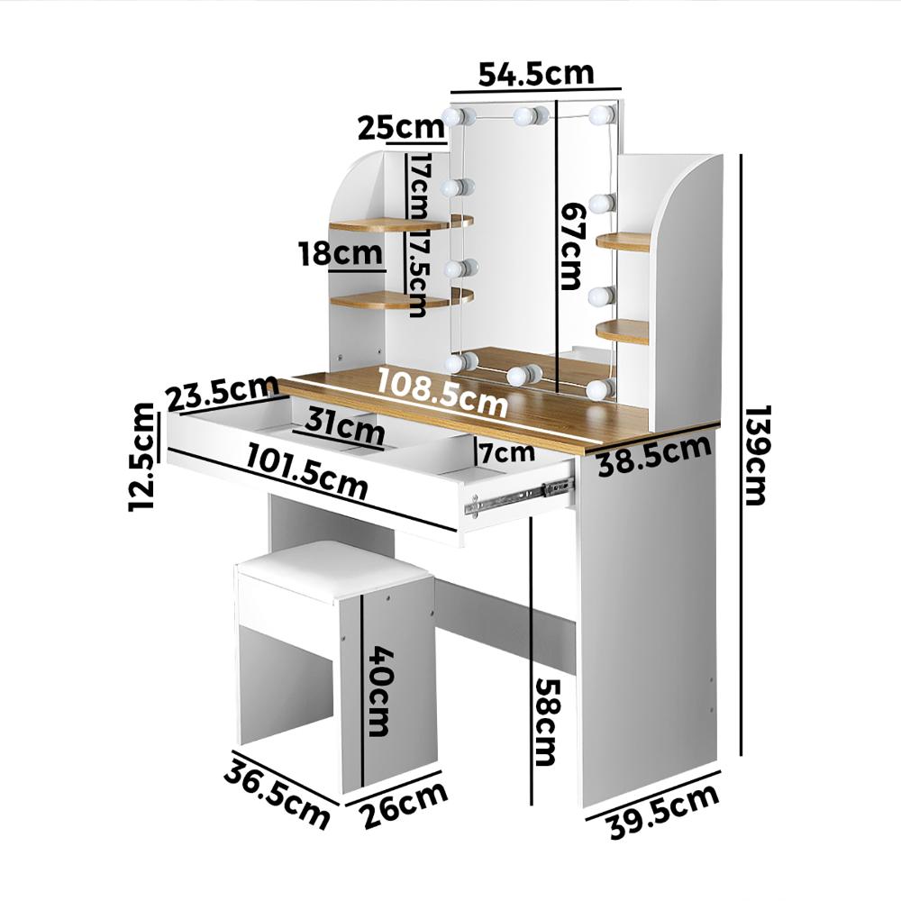 Dressing Table Stool Set Makeup Mirror 10 LED Bulbs