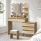 Oikiture LED Dressing Table & Stool Set Natural Vanity with 10 Bulbs