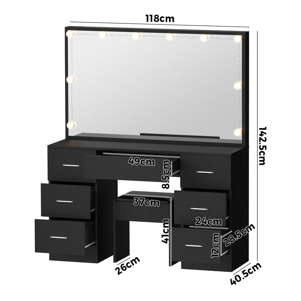 Oikiture Dressing Table Large Makeup Mirror 10 LED Bulbs Black