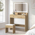 Dressing Table Stool Set LED Mirror Natural