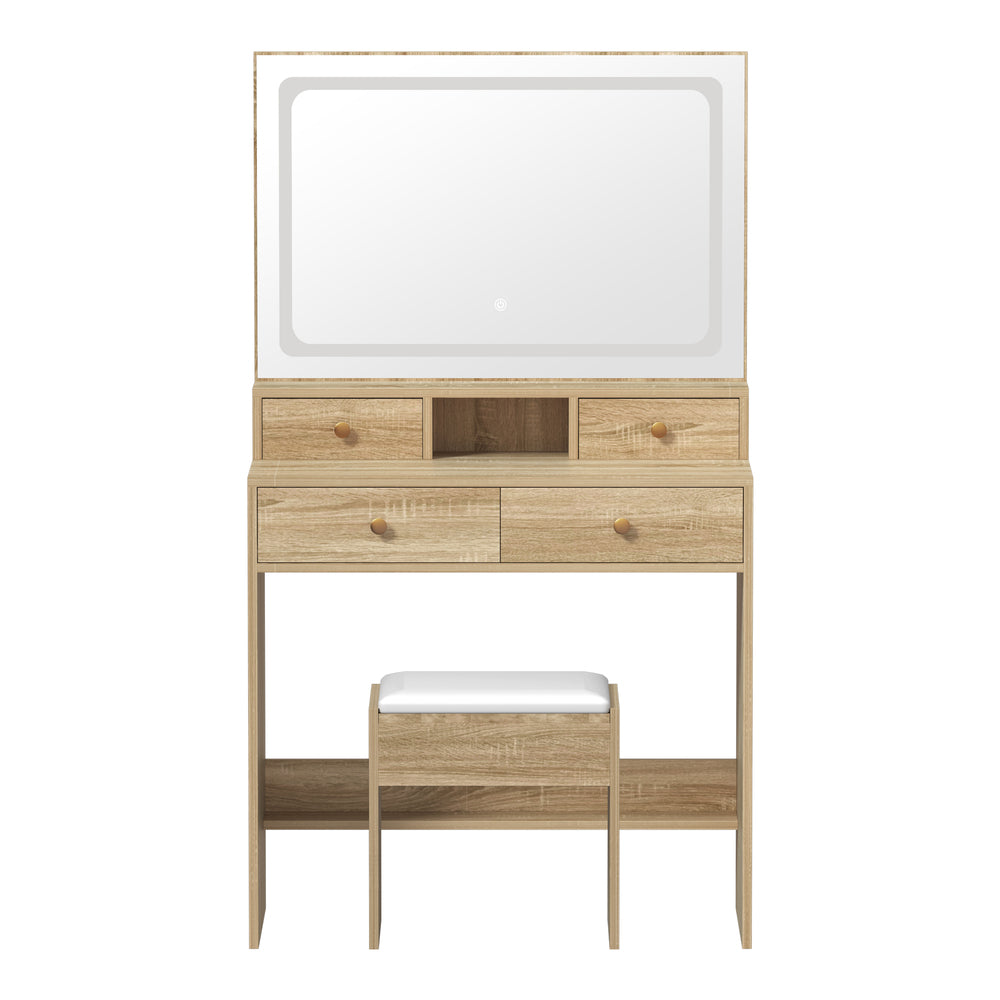 Dressing Table Stool Set LED Mirror Natural
