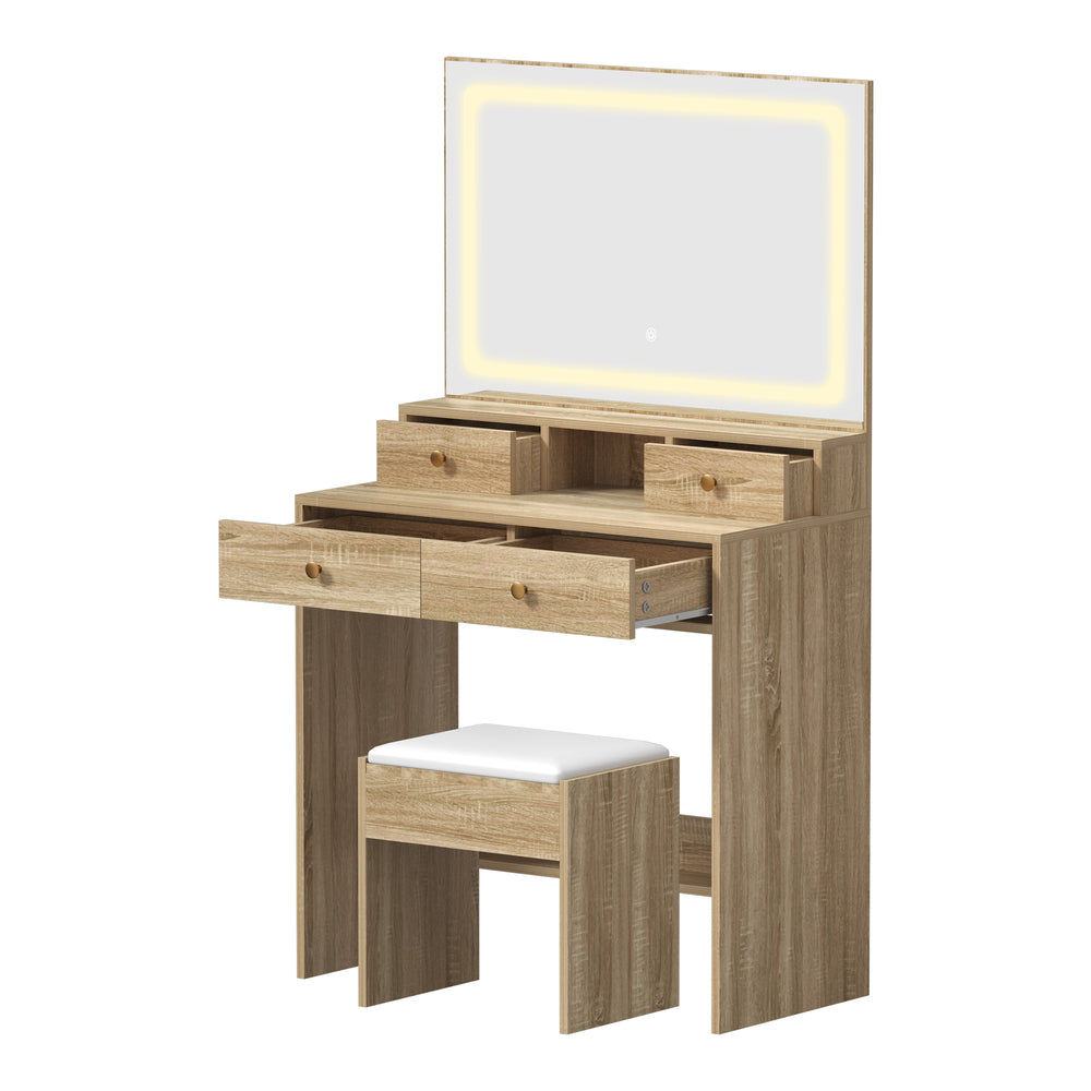 Dressing Table Stool Set LED Mirror Natural
