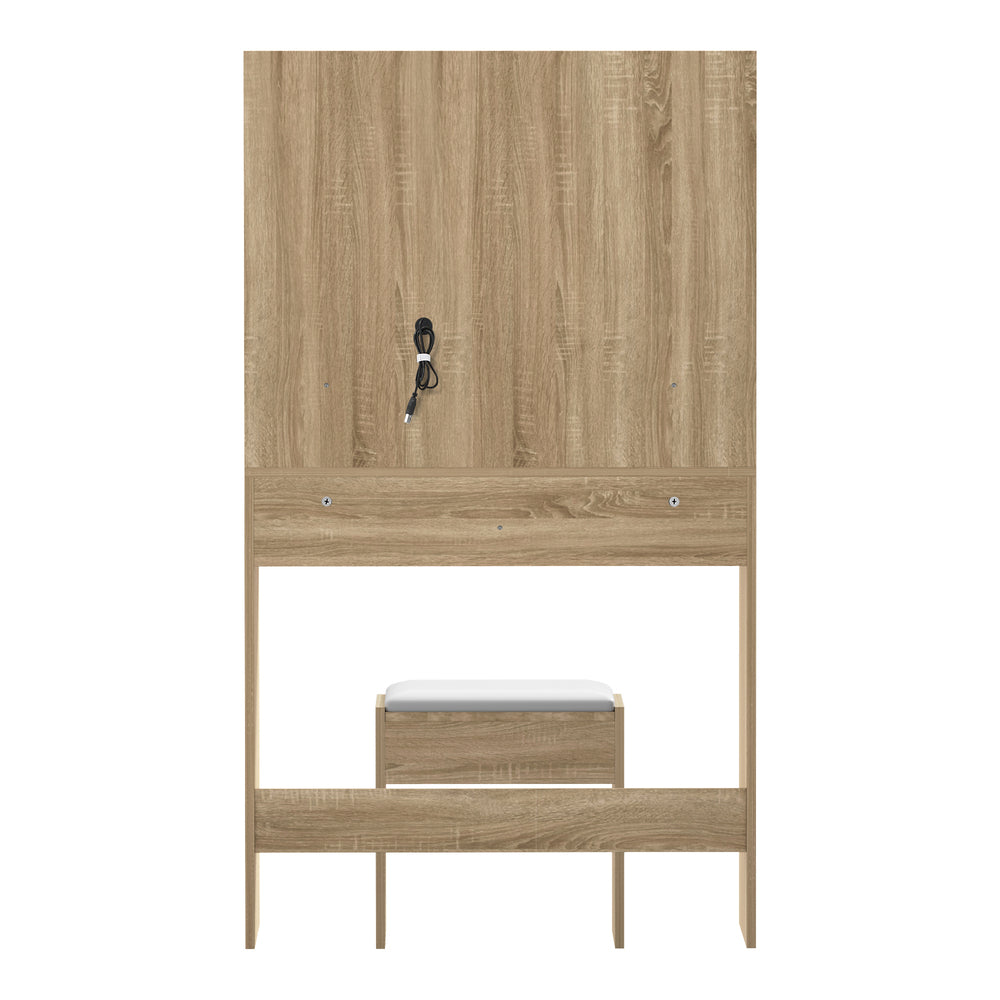Dressing Table Stool Set LED Mirror Natural