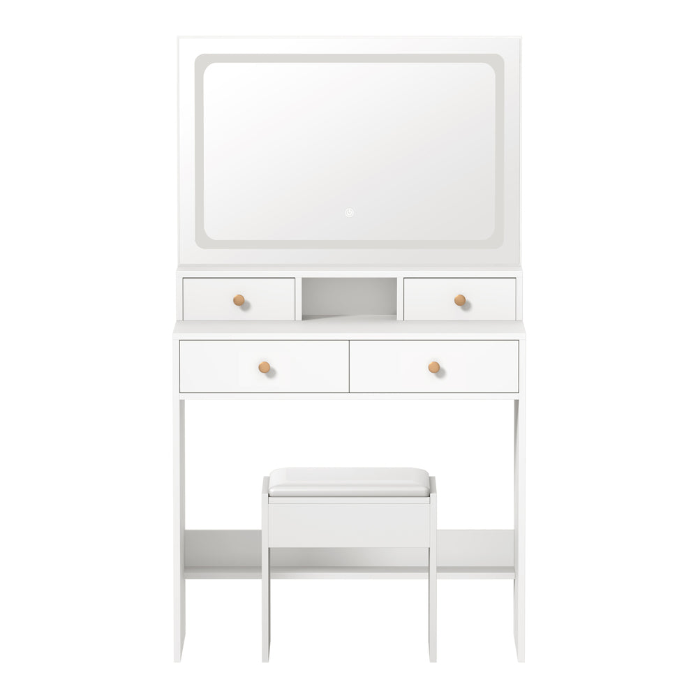 Dressing Table Stool Set LED Mirror White