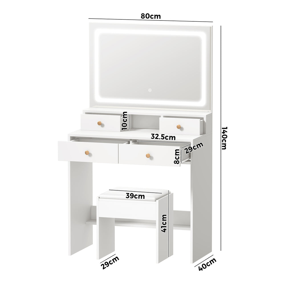Dressing Table Stool Set LED Mirror White