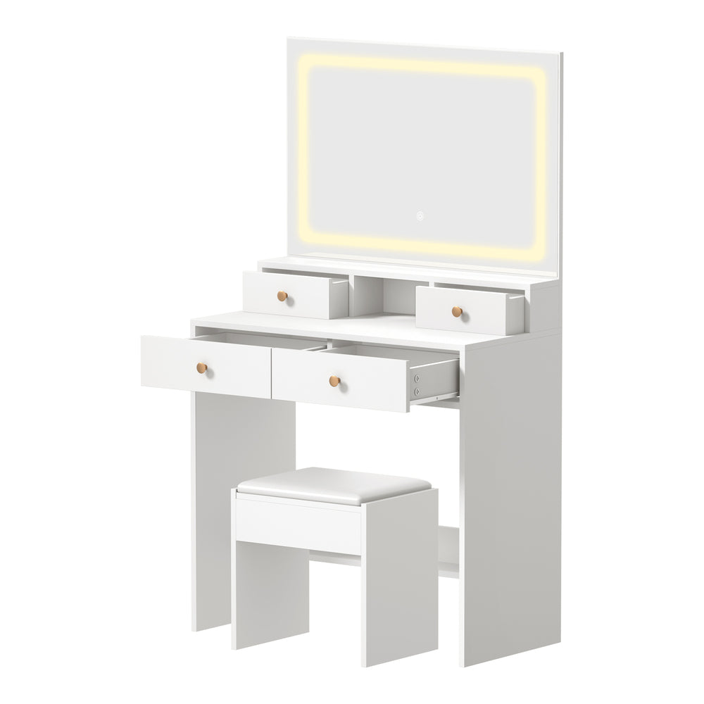 Dressing Table Stool Set LED Mirror White
